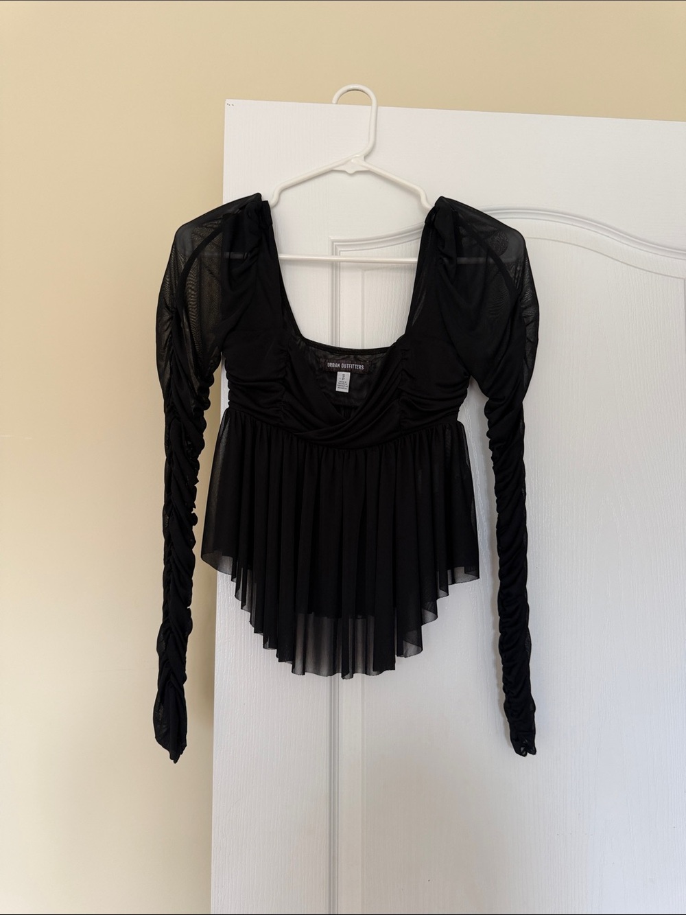 Urban Outfitters Black Sheer Mesh Peplum Blouse